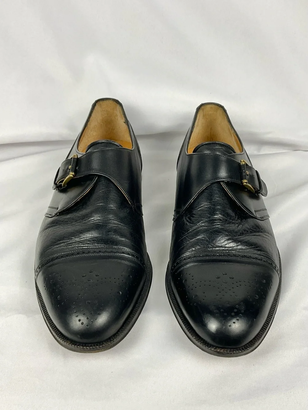 Mezlan Monk Strap Dress Shoes Black Leather Cap Toe Athens Mens Sz 10.5M